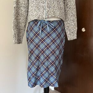 90s Blue Plaid Midi Skirt